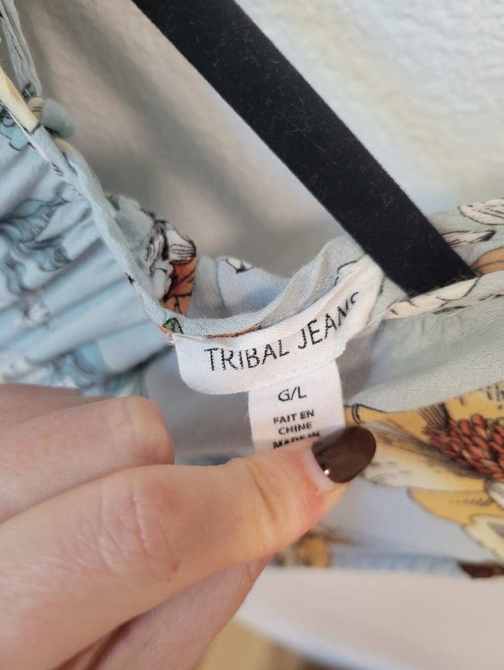 Tribal Jeans Womens L Floral Peplum Tank Light Blue Tie Back Blouse - Picture 3 of 5